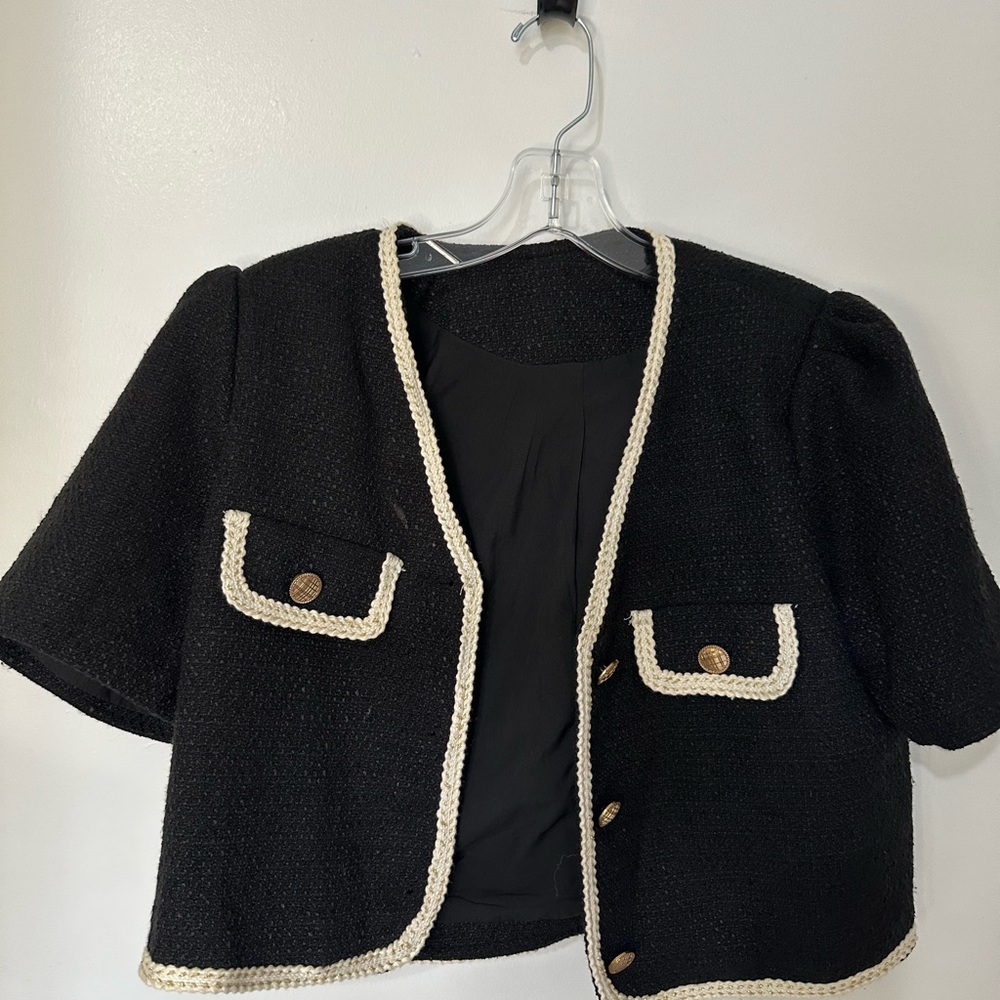 Elegant Black Women's Jacket with Cream Trim